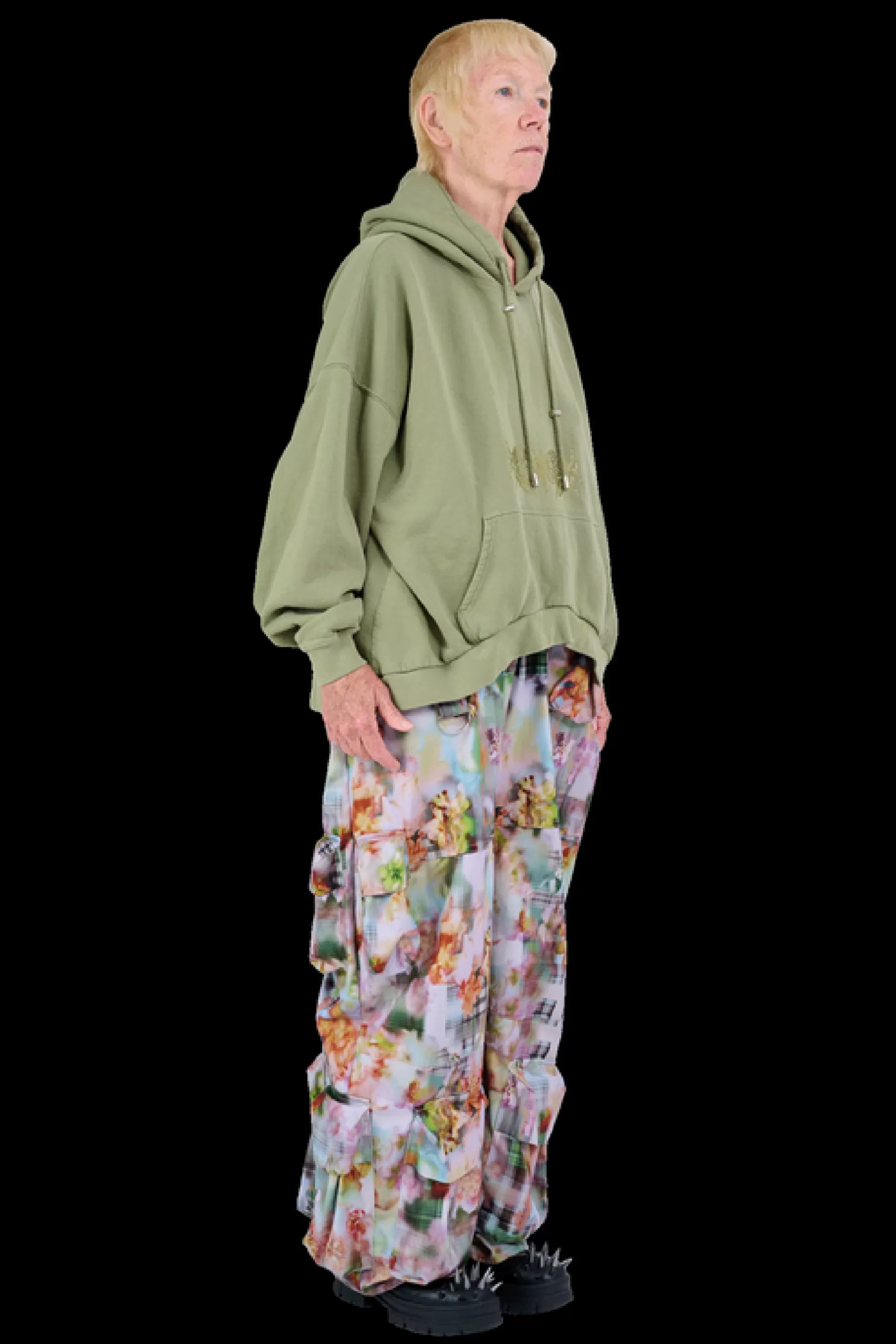 Sweat à capuche stylisée ourlet arrondi - Broderie strass vert sauge | Collection printemps-été Collina Strada - Élégance bohème et détails scintillants