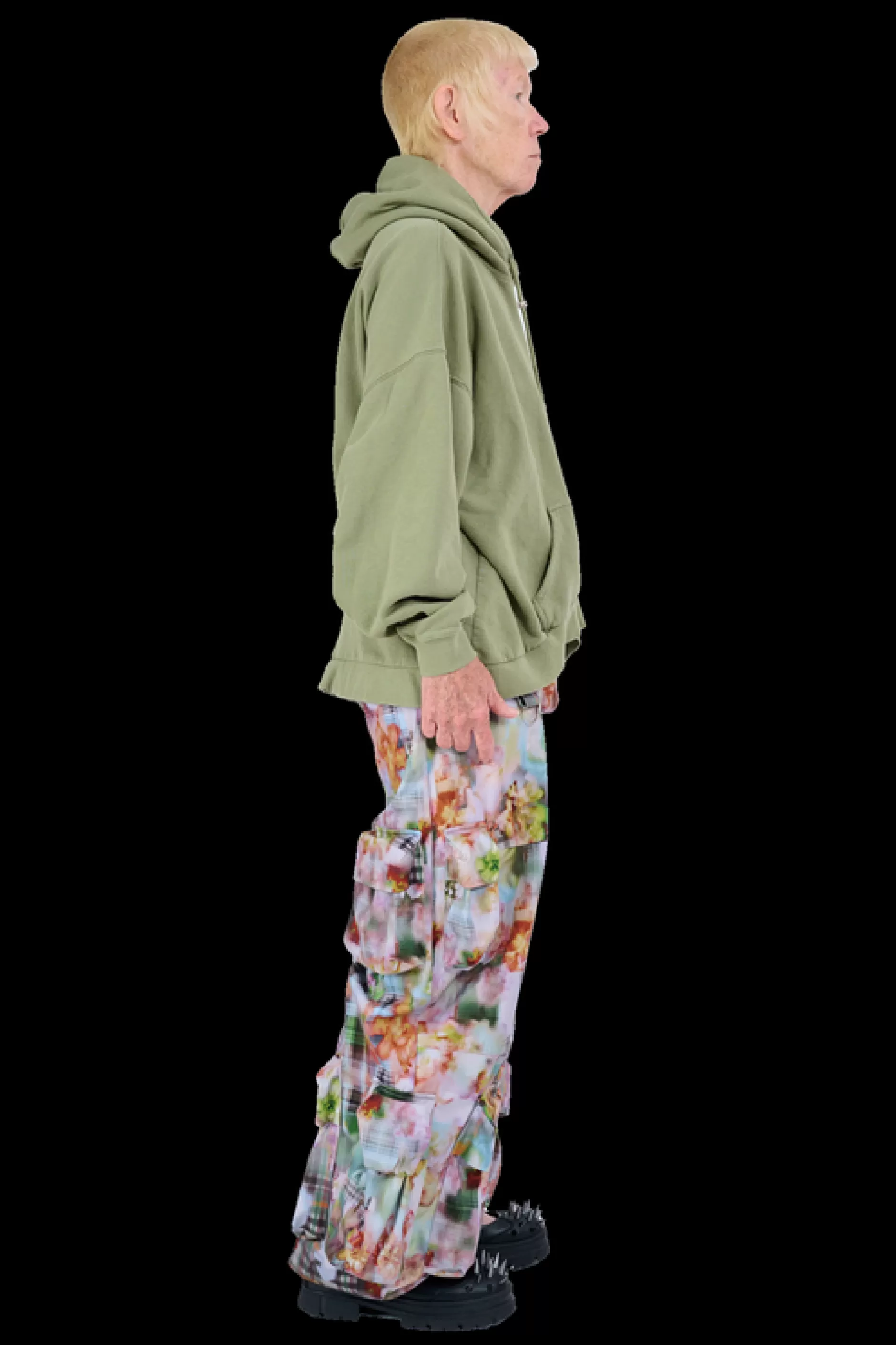 Sweat à capuche stylisée ourlet arrondi - Broderie strass vert sauge | Collection printemps-été Collina Strada - Élégance bohème et détails scintillants