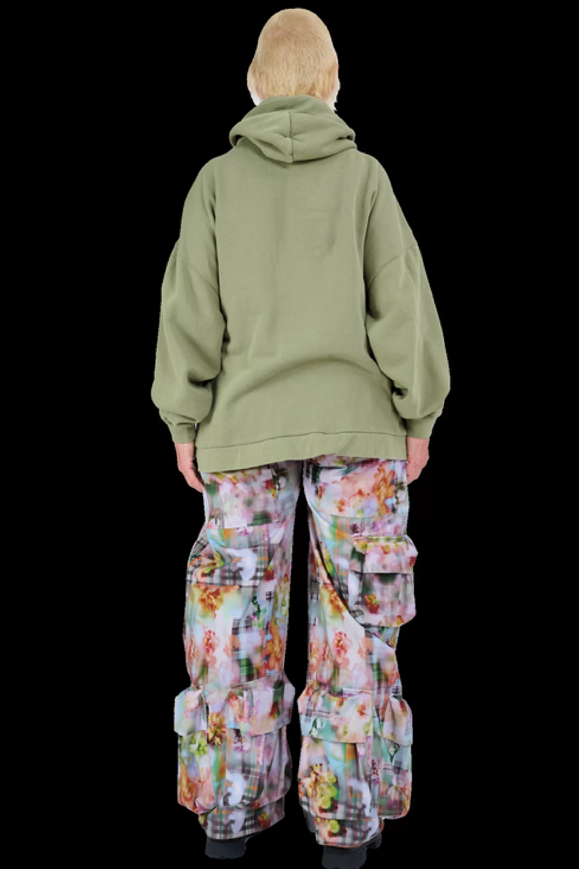 Sweat à capuche stylisée ourlet arrondi - Broderie strass vert sauge | Collection printemps-été Collina Strada - Élégance bohème et détails scintillants