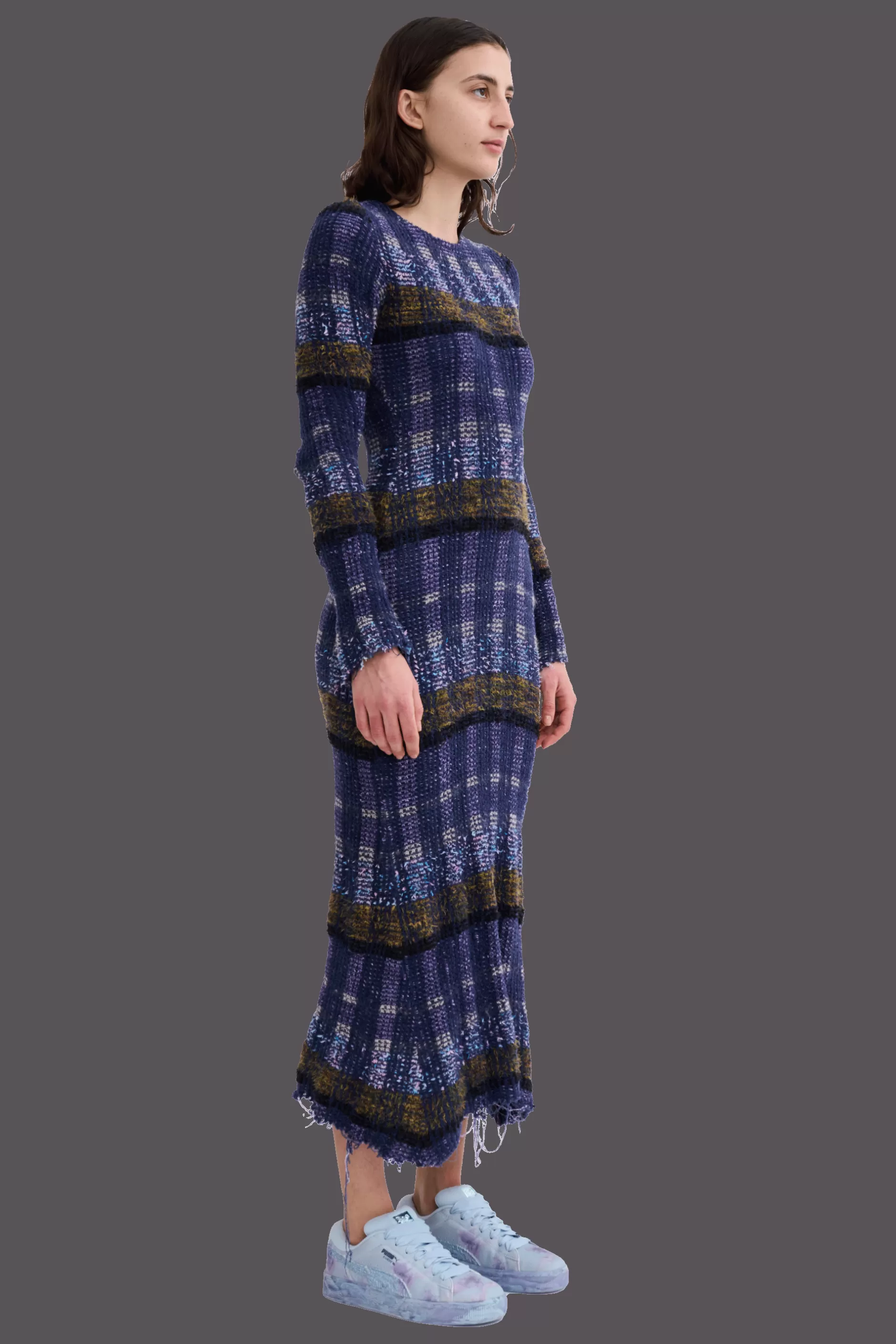 Collina Strada - Robe Yuri élégante à carreaux violets | Style unique et prix abordable